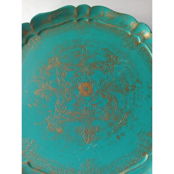 VTG Galway Inc. Etched Wood 13.5" Turquiose & Gold Decorative Plate Tray - Picture 4 of 16